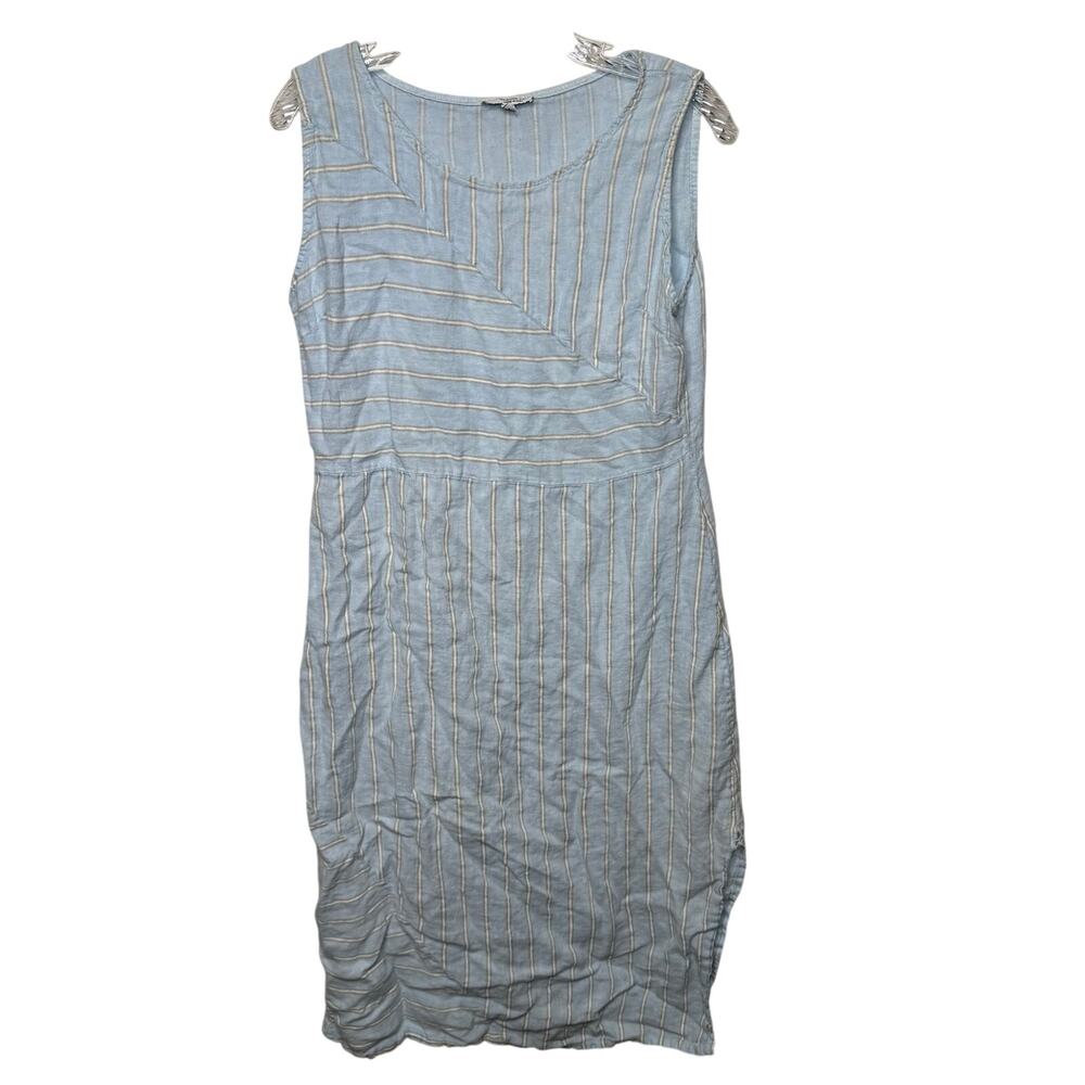 Vanessa Zani Made in Italy 100% Linen Striped Sleeveless Dress Blue Women’s‎ M